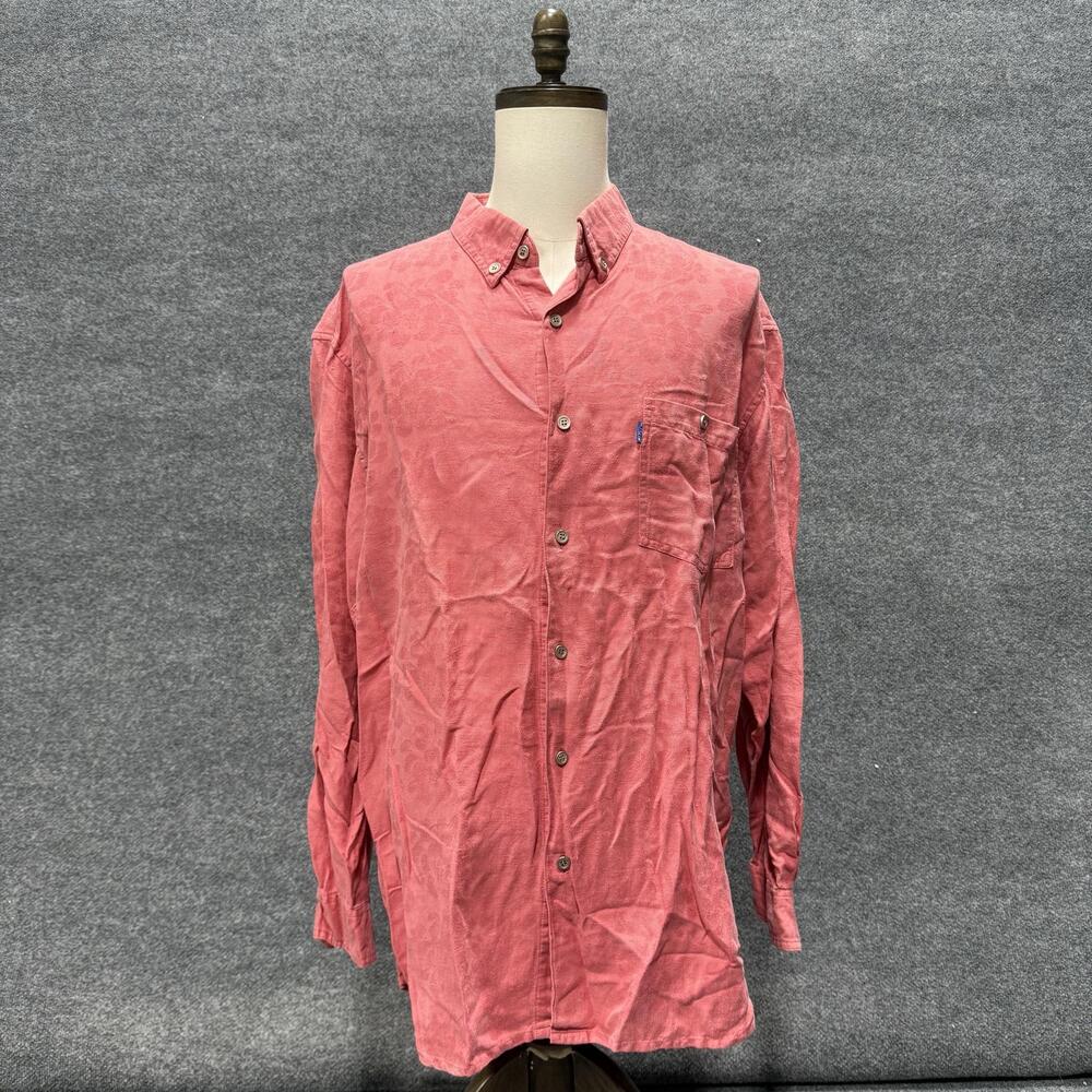 Apache Shirt Mens 2XL Pink Solid Long Sleeve Button-Up Cotton Pocket Top